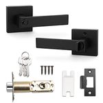 Probrico Square Entry Door Lever with Key Stainless Steel Exterior Flat Reversible Door Handle Security Front Door Lock Set Black