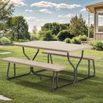 YITAHOME Picnic Table Heavy Duty Outdoor Picnic Table and Bench with Weather Resistant Resin Tabletop & Stable Steel Frame for Yard Patio Lawn Party Light Brown