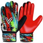 Veltine Sports Soccer Goalie Gloves, Football Goalkeeper Gloves for Kids Boys Children Youth with 4mm Latex Heavy Grip Palm (Red, Size 4 Suitable for 6-9 Years, Ambidextrous)