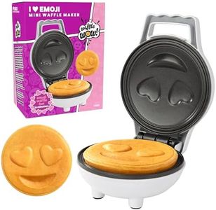 Heart Eyes Emoji Mini Waffle Maker- Valentines Day Breakfast w Cute Personal-Sized 4" Smiley Face Pancakes- Electric NonStick Baker Iron with Recipes- Loving Treat Gift for Her Him- Kids Easy Fun Bake