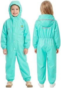 JiAmy Kids Toddler One Piece Rain Suit, Waterproof Full Body Rainwear with Hood, Muddy Buddy Style Coverall for Daycare Outdoor Play,Green,4-5 Years