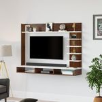 BLUEWUD Primax Grande Standard Engineering Wood Wall Mount TV Entertainment Unit Set Top Box Stand/TV Cabinet with Shelves for Books & Décor Display Unit, Ideal for 42" (Brown Maple & White)