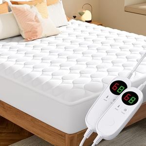 MASVIS Heated Mattress Pad Queen Size with Dual Control - Quilted Electric Mattress Pad Cover - Auto Shut Off Electric Bed Warmer with Deep Pocket, Machine Washable, White