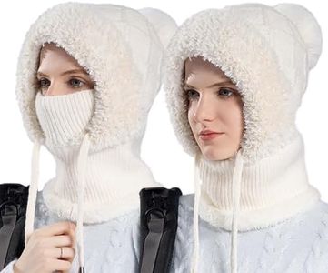3 in 1 Beanie Hat for Women, 3 in 1 Beanie Hat with Scarf and Mask, Warm Knitted Windproof for Outdoor Skiing Hiking (White 1Pcs)
