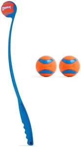 Chuckit! Ultra Ball & Launcher Bundle - Classic 26" with 2 Pack Medium (2.5") Bouncy Fetch Balls for Dogs 20-60 lbs, Dog Fetch Ball Thrower