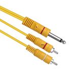 Hakuho Mono 6.35 mm 1/4-inch P38 Male to 2 RCA Male Audio Cable for Guitar, Amplifier,Other Professional Audio Equipment.Yellow.1.8 Meter