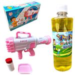 Ruhani 32 Holes Bubble Gun with 500 ml Liquid Bottle for Kids Boys and Girls(Pink)