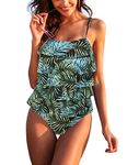 MAXMODA Ruffle Swimsuit Women One Piece Bathing Suits Tummy Control Flounce Swimwear Vintage Swimsuits Monokinis, Tropical Rainforest, Medium