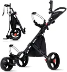 Lakehood 3 Wheel Golf Push Cart & Golf Bag Cart - Easy Fold/Unfold, Smooth Golf Push Pull Cart, One-Tap Brake, Push Golf cart Perfect for Golf Enthusiasts & Professionals (Black)