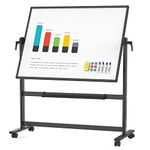 VIZ-PRO Double-Sided Magnetic Mobile Whiteboard, 180 x 100 cm, Black Aluminium Frame and Stand