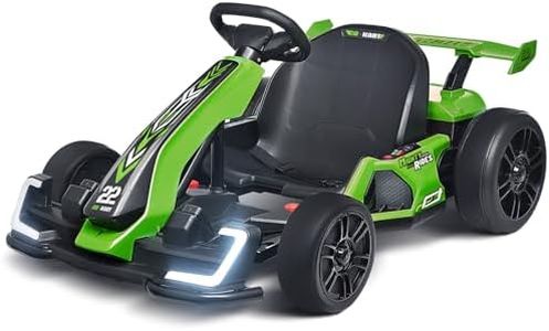 Blitzshark 24V Kids Go Kart 300W Powerful Drift Kart Electric Pedal Kart Outdoor Race Toy, with 2X150W Strong Motor, 7AH Big Battery, Drift/Sports Mode, EVA Tire, Brake Pedal, Length Adjustment, Green