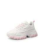 DREAM PAIRS Chunky Fashion Sneakers for Women, Women's Platform Bold Lace-Up Comfortable Sneakers, White/Pink-bold, 7