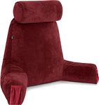 Husband Pillow Medium Maroon, Backrest for Kids, Teens, Petite Adults - Reading Pillows with Arms, Adjustable Loft, Plush Memory Foam, Bed Rest Chair for Sitting Up, Detach Neck Roll, Removable Cover