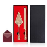 Cake Knife and Server Set: Stainless Steel Wedding Cake Cutting Set Plating with Carved Pattern Design Elegant Cake Pie Pastry Server Spatula Set Perfect for Wedding Birthday Shower Parties(Rose Gold)