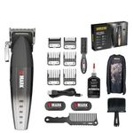 WMARK NG-2038 Ultra Premium Professional 9000 RPM 2 Speed Hair Clipper Set Zinc Alloy Body Digital Display 6 Guide Comb Taper Lever Cutting Cape Cleaning Brush Hair Brush Hair Sticker 180 min, Silver