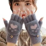 Women Winter woolen Warm Touch Screen Gloves set for Women men Warm gloves windproof, Texting, Riding, Indoor, Outdoor activities winter gloves for women/Girls (Free Size) (Dark Grey)