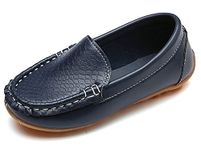 Vorgelen Boy's Girl's Leather Loafers Soft Oxford Shoes Slip-on Moccasins Kids Cute School Dress Shoes Toddler Anti-Slip Flat Boat Shoes, Dark Blue 3.5 UK=Label 36