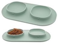 Dog Food Bowls Pet Bowls & Dog Water Bowls with No-Spill and Non-Skid, Feeder Bowls with Dog Bowl Mat for Small Medium Large Size Dogs Cats Puppy Pets, Dog Dishes (Green)