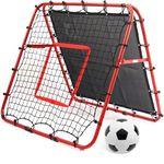 Hibtn Double Sided Football Rebounder Net 100x110x100cm Adjustable, Soccer Goal Kickback Target for Kids, Portable Training Equipment, Red