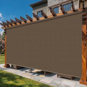 Breezombra 12'W x 8'H Mocha Outdoor Roller Shade with Crank Wand Patio Shades Roll up, UV Blocking & Privacy Protection