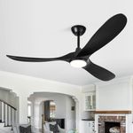 EKIZNSN 60 Inch Outdoor Patio Ceiling Fan with Light - 3-Blade Solid Wood Propeller, Remote Control, ideal for Living Room, Bedroom, and Porch, Black