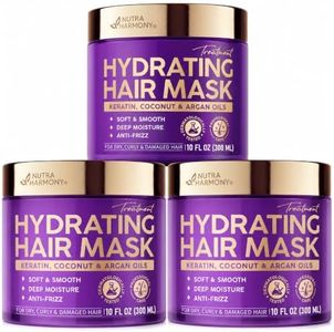 NUTRAHARMONY Hydrating Hair Mask for Dry, Damaged & Curly Hair – Keratin Treatment, 10oz (Pack of 3)