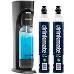 DrinkMate OmniFizz Sparkling Water and Soda Carbonator, Sparkles Any Drink, Includes 1L Re-usable BPA-Free Carbonating Bottle, Two 60L CO2 Cylinders and Patented Fizz Infuser (Matte Black)