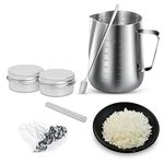 AuraDecor Candle Making Kit - 1 Wax Pouring Kettle (800ml), 1/2 Kg Soy Wax, 20 Wick (3 inch), 1 Glue Stick, 1 Stirring Spoon & 2 Containers, White