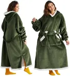 Bedsure Wearable Blanket Hoodie Women - Long Sherpa Hooded Blanket for Adult Warm Cozy Blanket Sweatshirt Gifts for Women Men, Standard, Olive Green