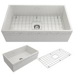 BOCCHI Vigneto Farmhouse Apron Front Fireclay 33 in. Single Bowl Kitchen Sink with Protective Bottom Grid and Strainer in White
