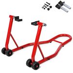 GiantexUK Motorbike Stand, Adjustable Rear Track Paddock Stand on Wheels, Heavy Duty Motorcycle Lift Stand for Workshop Garage Repair Shop (Red Body)