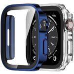 Amizee 2 Pack Case Compatible with Apple Watch Series 9/8 Series 7 45mm Case with Built-in Screen Protector, Ultra-Thin Hard PC Straight Edge Anti-Scratch Protective Cover for iWatch (Blue/Clear)