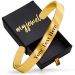 Myjewel Personalized Gold-Plated Stainless-Steel Cuff Bracelet with Free Custom Inspirational Text Engrave Name Mantra Text Minimalist Bracelet for Men & Women (8MM Gold)