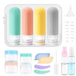 18 Pack Travel Bottles for Toiletries, Dalugo BPA Free Leak Proof Refillable Travel Containers, Squeeze Silicone Travel Toiletry Bottles for Shampoo Conditioner Lotion Soap