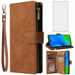 Asuwish Compatible with Huawei P Smart 2020 Wallet Case Tempered Glass Screen Protector and Leather Flip Cover Card Holder Stand Cell Accessories Phone Cases for Hawaii Hwauei PSmart Women Men Brown