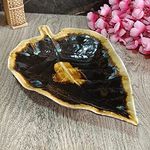 India Meets India Ceramic Leaf Tray [Black w/Brown Edges], Betel Leaf Tray for Snacks | Desserts | Rice | Noodles | Pasta's | Briyani's | Momo's, Leaf Tray for Dining Center Piece - 11.5 x 8 INCH