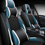 Awotzon Custom Car Seat Cover for Chevy for Chevrolet Tracker 2010-2023 5 Seat Complete Set PU Leather Car Seat Cover Cushion All Season Airbag Compatible Seat protectors(Luxury Black-Blue)