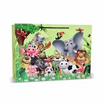 VESTTA -ELEGANCE REDEFINED Gift Paper Bag, Large, 14 (L) X 4.5 (B) X 10 (H) Inches, Colourful Cute Animals Jungle Theme, Matt Finish For Birthday Return Gifts With Gift Tags - Multicolor, 10 Count