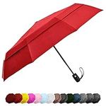 ﻿EEZ-Y Travel Umbrellas for Rain - Wind Resistant w/Open Close Button - Red