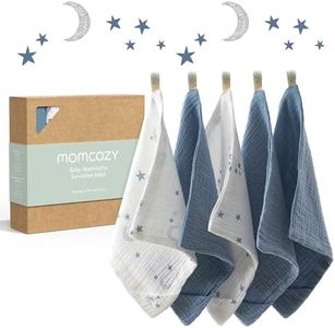 Momcozy Soft & Absorbent Baby Washcloths - 4 Layer Design| Medium Thickness| Premium Cotton for Newborns' Skin-Great for Bathing, Wiping & on-The-go Use, Shower Gift and Essential(5 Pack, 10x10 inch)