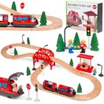 Tippi Wooden Train Set - 44 Piece Train Track With Battery Powered Train - Wooden Toys For 2, 3, 4, 5 Year Old Boys - Kids First Wooden Train Set