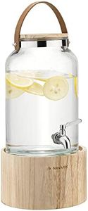 Navaris Glass Drinks Dispenser with Tap - 5.6L (1.5 Gallon) Beverage Dispenser with Wooden Stand and Stainless Steel Spigot - For Hot or Cold Drinks