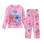 Cute Cartoon Print 2-Piece Short-Sleeved Children's Pajamas Children's top Shorts Pajamas Suit 2-13-year-old Girl Pajamas Round Neck Long-Sleeved Suit(02-Pink3,8-9 Years)