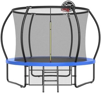 Lyromix 10FT Outdoor Trampolines for Kids and Adults, Pumpkin Trampolin with Curved Poles, Recreational Trampolin with Basketball Hoop and Safety Enclosure Net for Kids and Adults