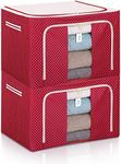 Miss Rui Clothes Storage Box Foldable 2 Pack Large 66L Capacity Closet Organisers Storage Bins with Steel Frame Waterproof Dustproof Breathable for Clothes Bed Sheets Blanket Pillow Shoes (Red)