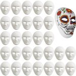 MATANA - 30 White Full Face Masks, 24x18cm - Rigid Paper Plain Masks for Kids or Adults Unisex, Perfect for Arts & Crafts, DIY Costume Halloween Party