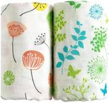 Margaux & May Organic Muslin Swaddle Blankets 2 Pack - 100% Organic, Large 47x47 Inches, Breathable Baby Blankets, Pink Dandelion and Green Meadow - Newborn Essentials Must Haves