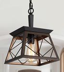 Q&S Farmhouse Pendant Light Fixture,Vintage Pendant Light Chandelier,Industrial Hanging Lighting,Wrought Iron,ORB+Brown,1 Light E26 UL Listed