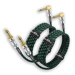 Augioth Guitar Cable 3 ft 2 Pack, Electric Instrument Bass Cable AMP Cord 1/4 Straight to Angled Dark Green Tweed