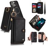 LITOU Compatible with iPhone 16 Pro Max Phone Case Wallet for Women Men,Detachable Magnetic,RFID Blocking Card Holder,Wristlets Zipper Leather Flip Wallet Case for iPhone 16 Pro Max.Black